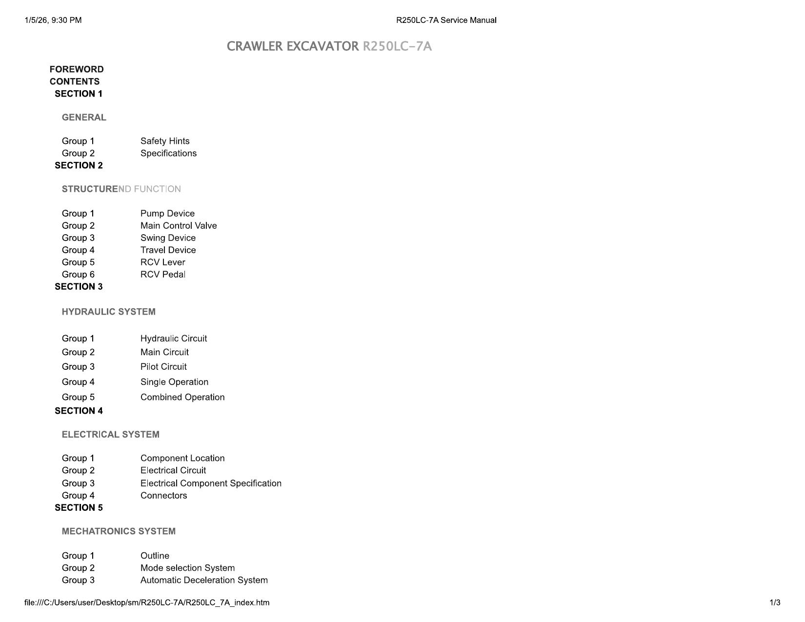 R250LC-7A Service Manual